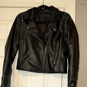 Blank nyc black leather jacket with studs embellishments